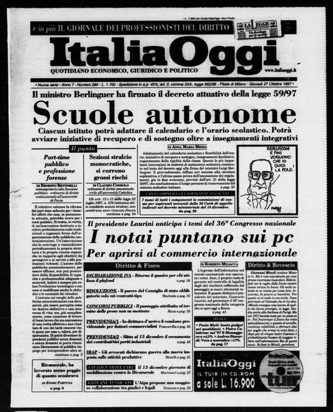 Italia oggi : quotidiano di economia finanza e politica